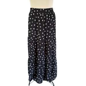 Black White Polka Dot Tiered Maxi Skirt Plus Size 3XnTwee Classy Stretch